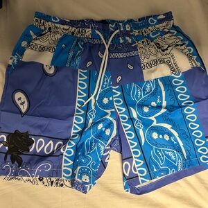 Men's Blue Paisley “lightwork” gym shorts with Drawstring